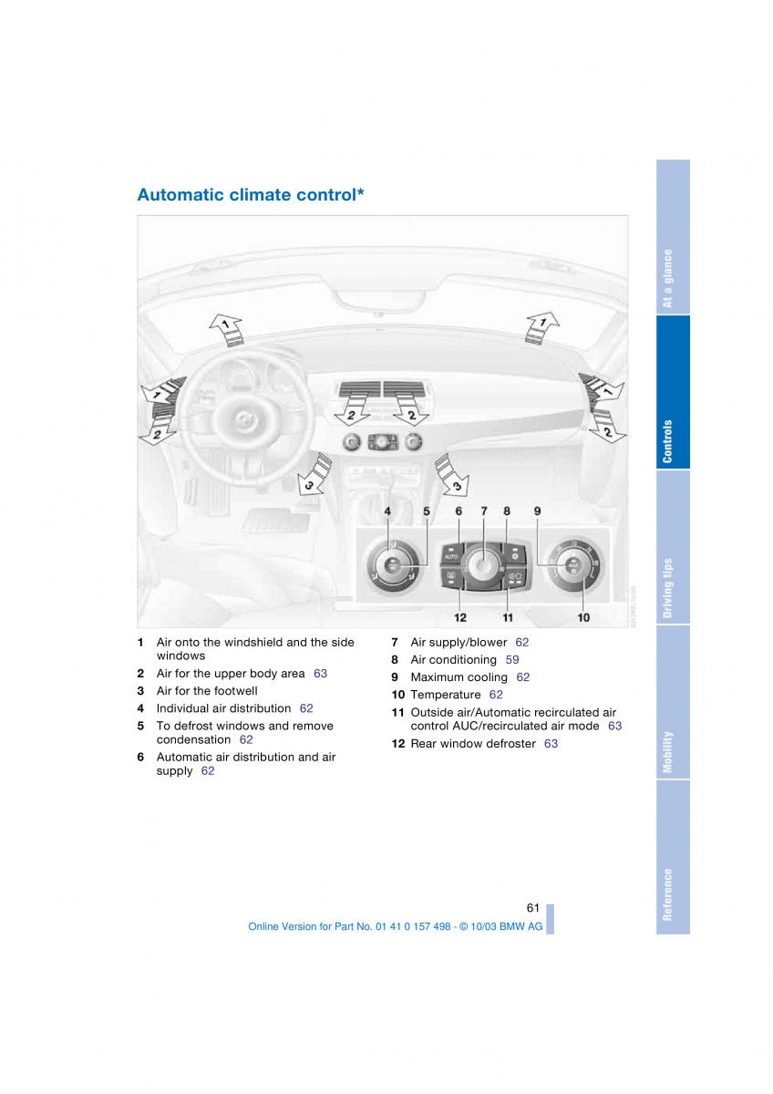 BMW Z4 E85 E86 owners manual / page 63