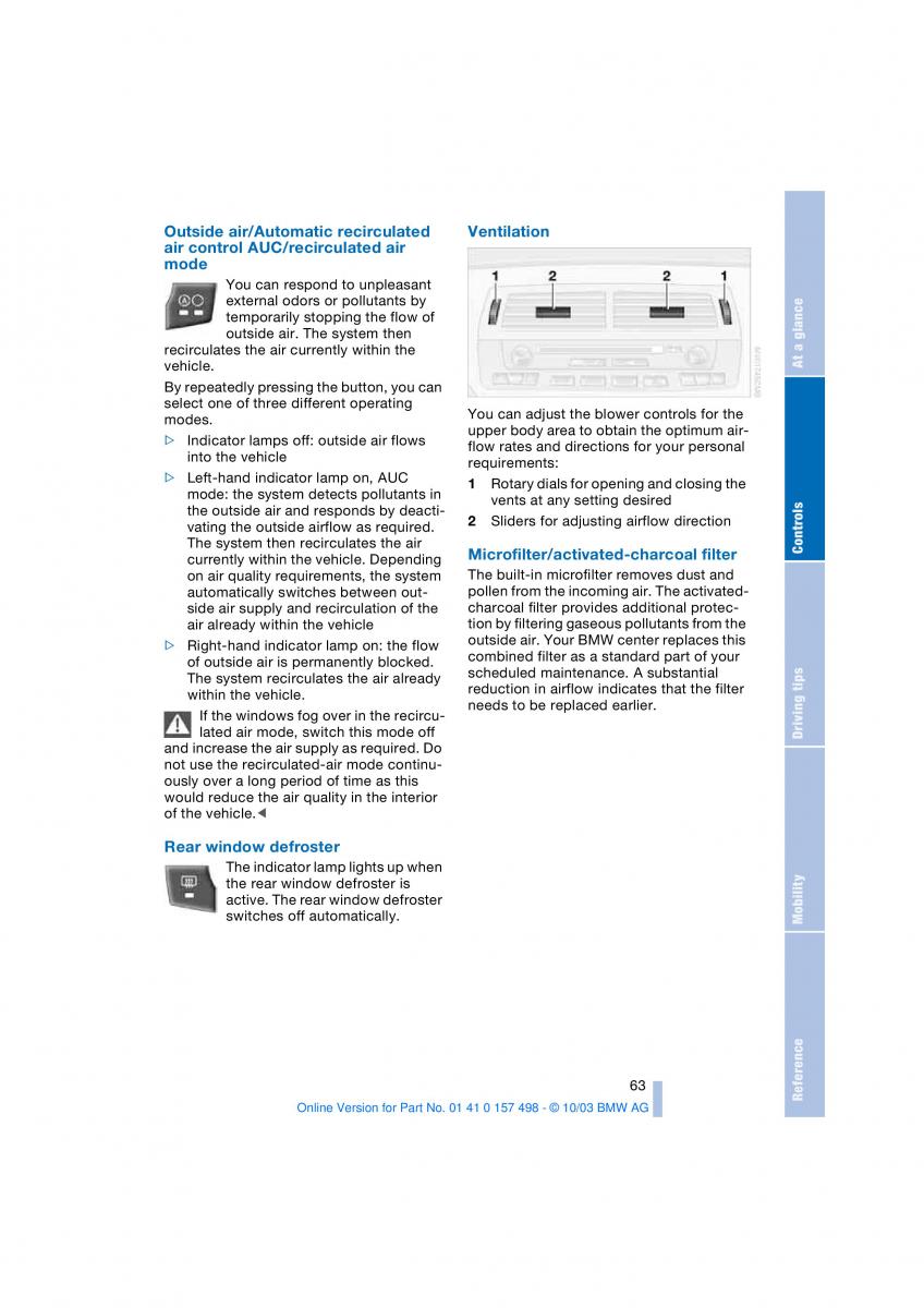 BMW Z4 E85 E86 owners manual / page 65