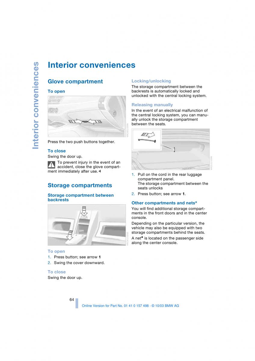 BMW Z4 E85 E86 owners manual / page 66