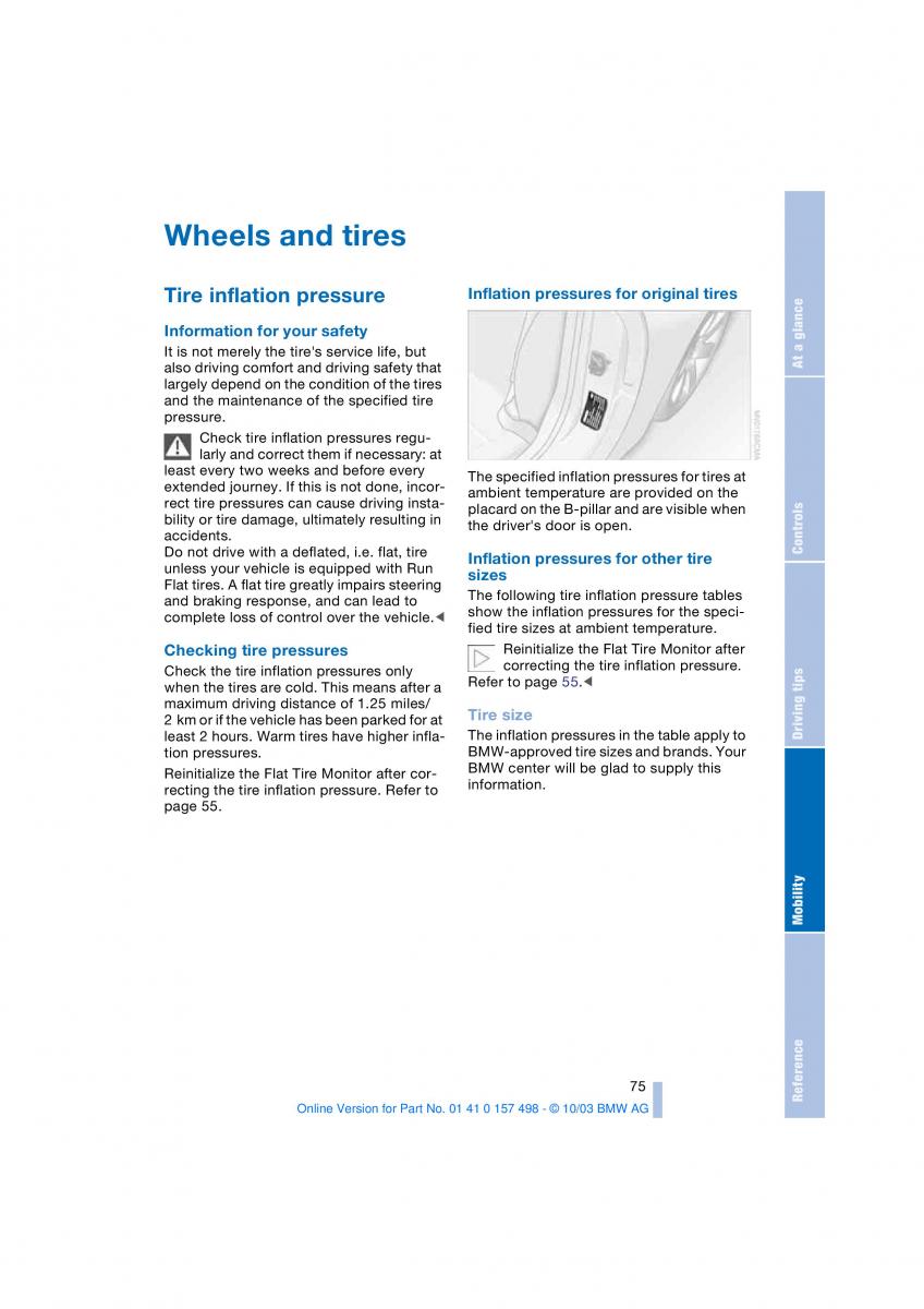 BMW Z4 E85 E86 owners manual / page 77