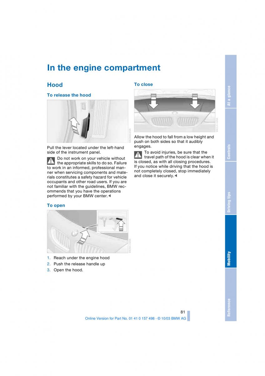 BMW Z4 E85 E86 owners manual / page 83