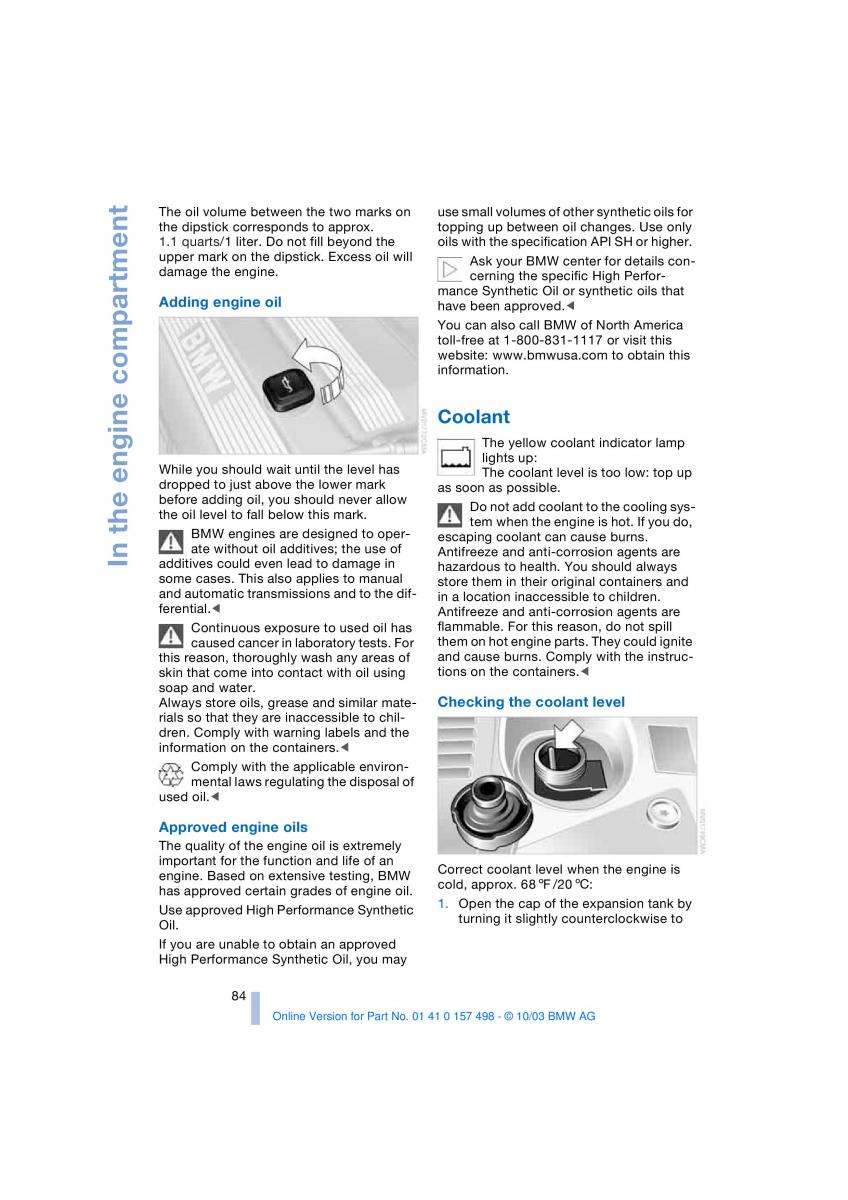 BMW Z4 E85 E86 owners manual / page 86