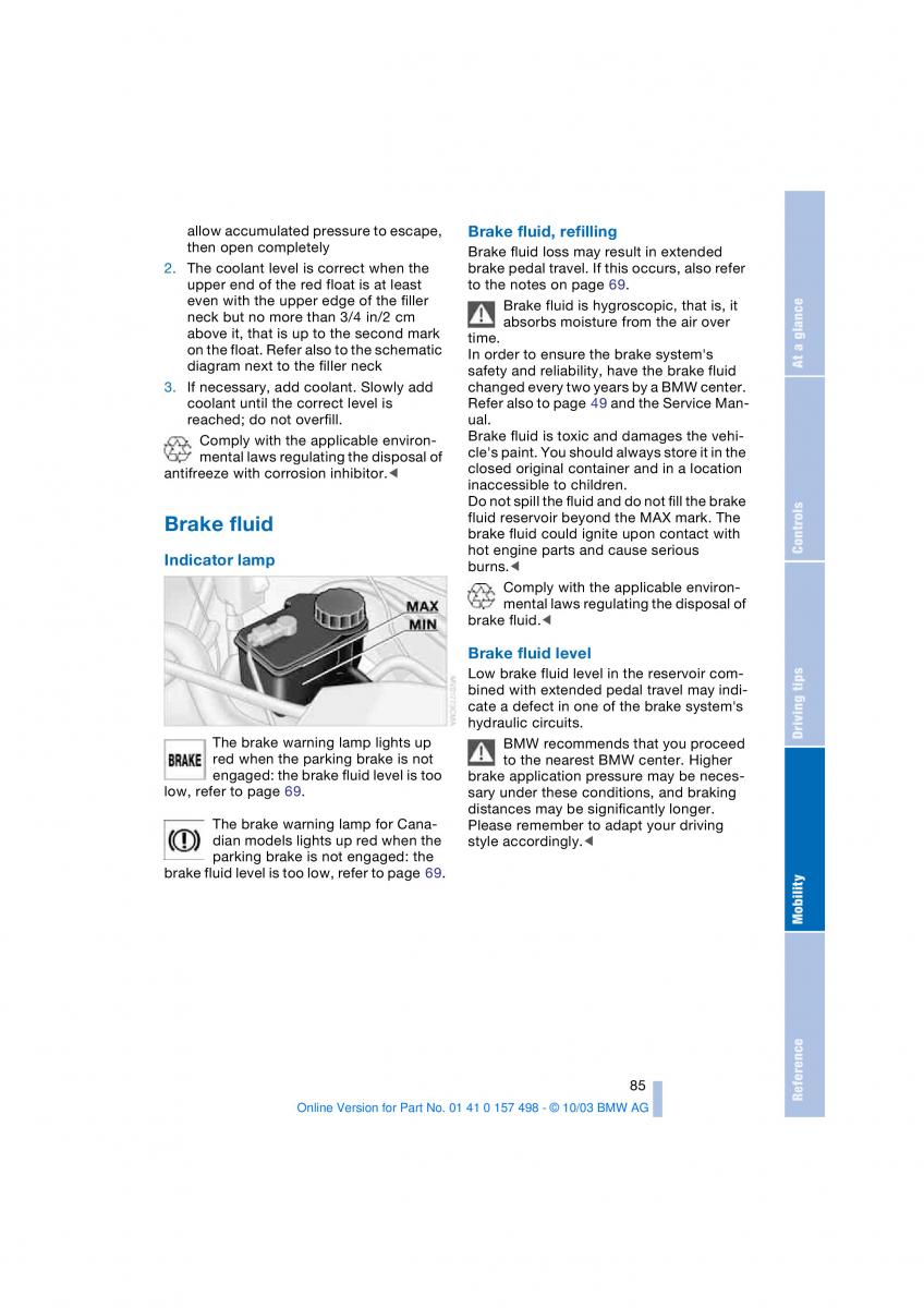 BMW Z4 E85 E86 owners manual / page 87