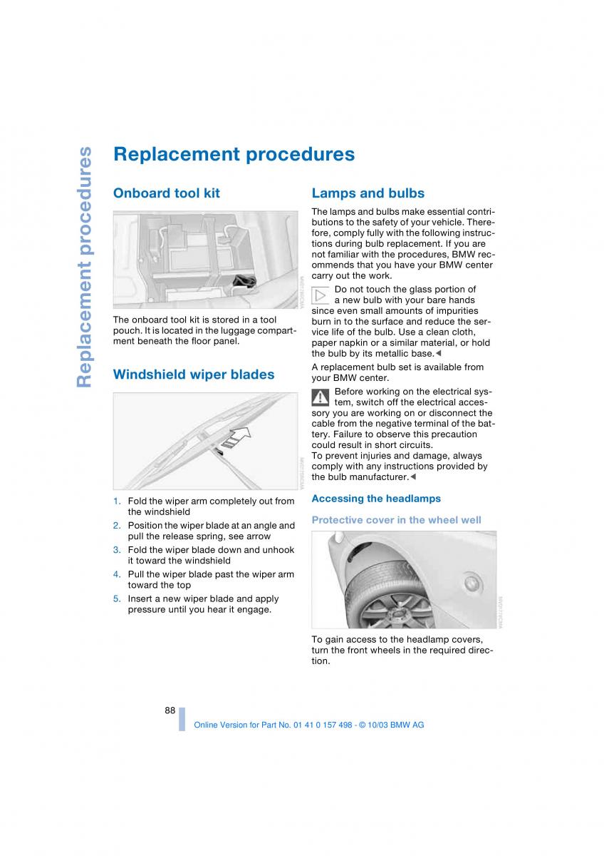 BMW Z4 E85 E86 owners manual / page 90