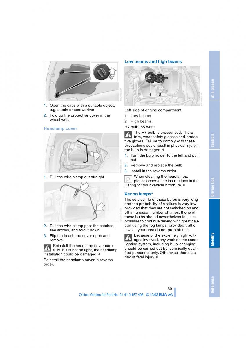 BMW Z4 E85 E86 owners manual / page 91