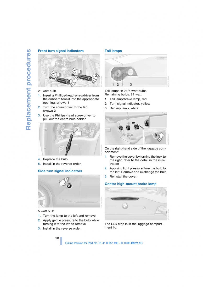 BMW Z4 E85 E86 owners manual / page 92