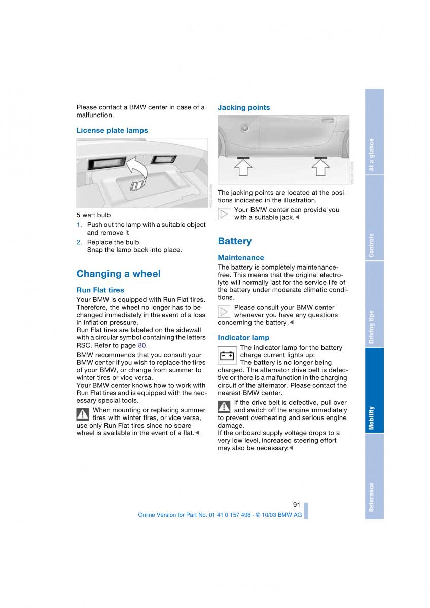 BMW Z4 E85 E86 owners manual / page 93