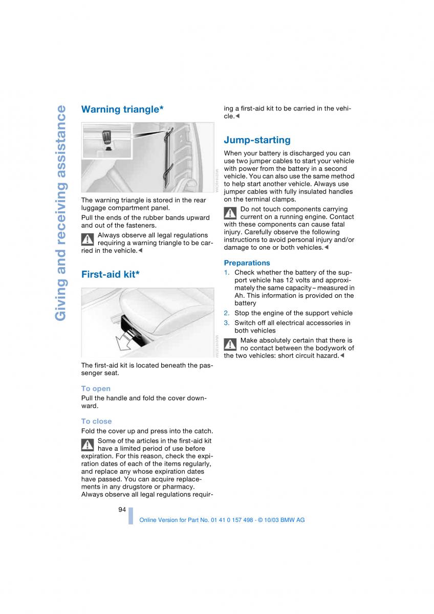 BMW Z4 E85 E86 owners manual / page 96