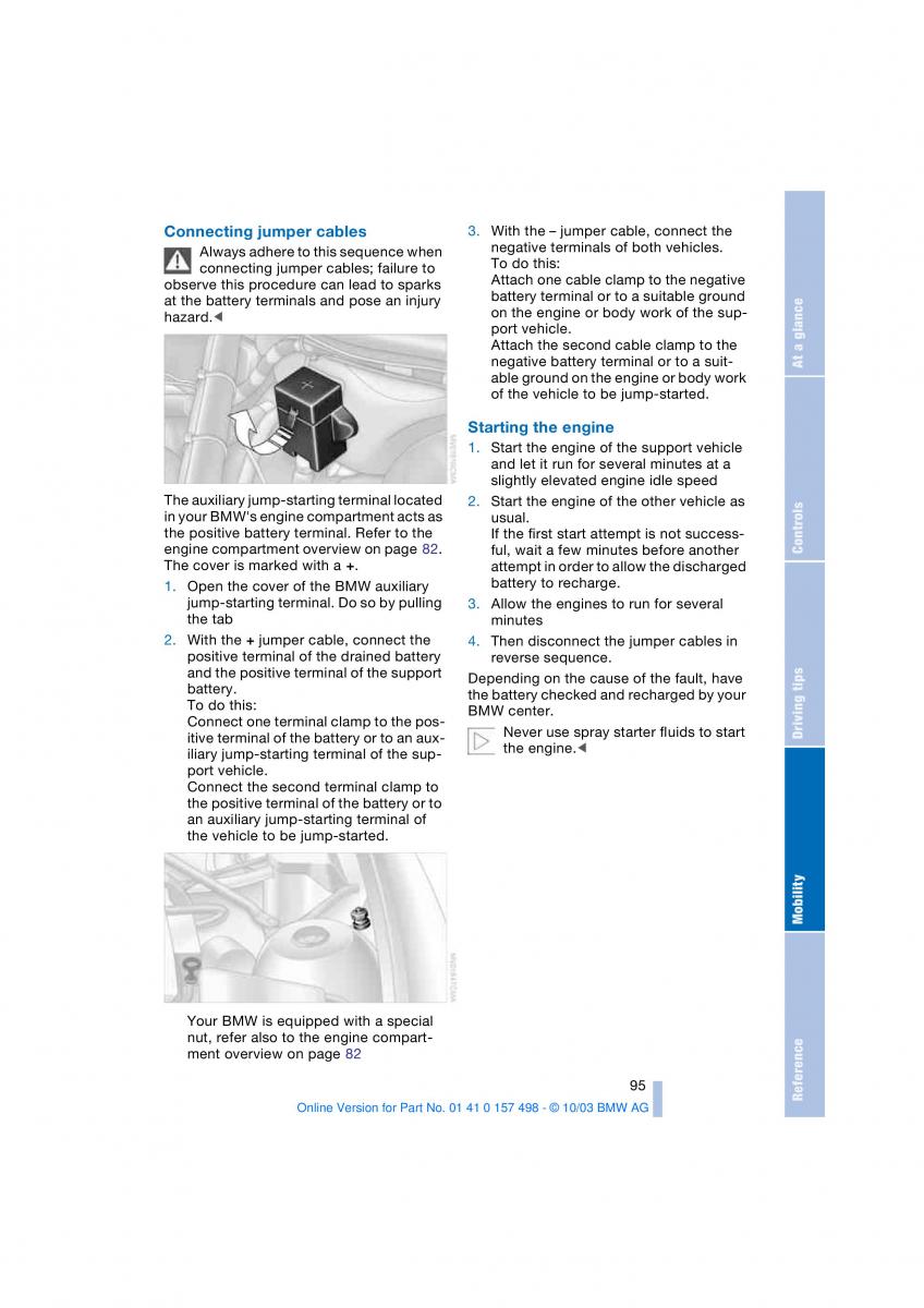 BMW Z4 E85 E86 owners manual / page 97