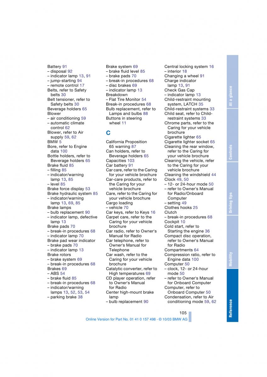 BMW Z4 E85 E86 owners manual / page 107