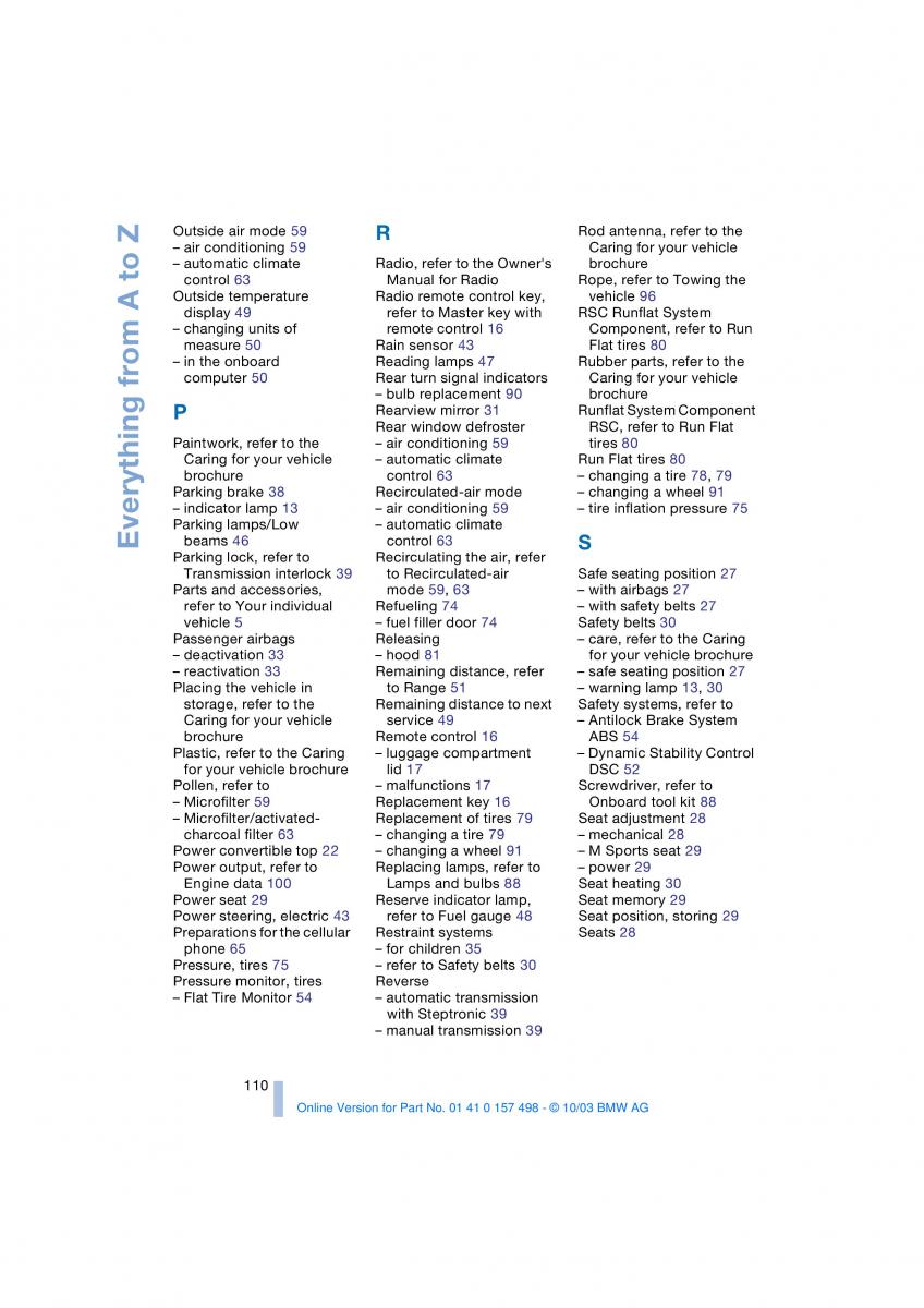 BMW Z4 E85 E86 owners manual / page 112