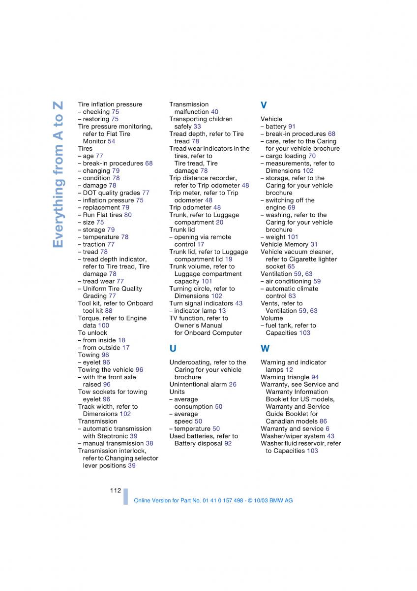 BMW Z4 E85 E86 owners manual / page 114