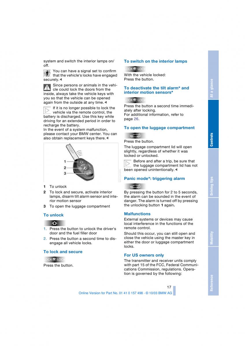 BMW Z4 E85 E86 owners manual / page 19