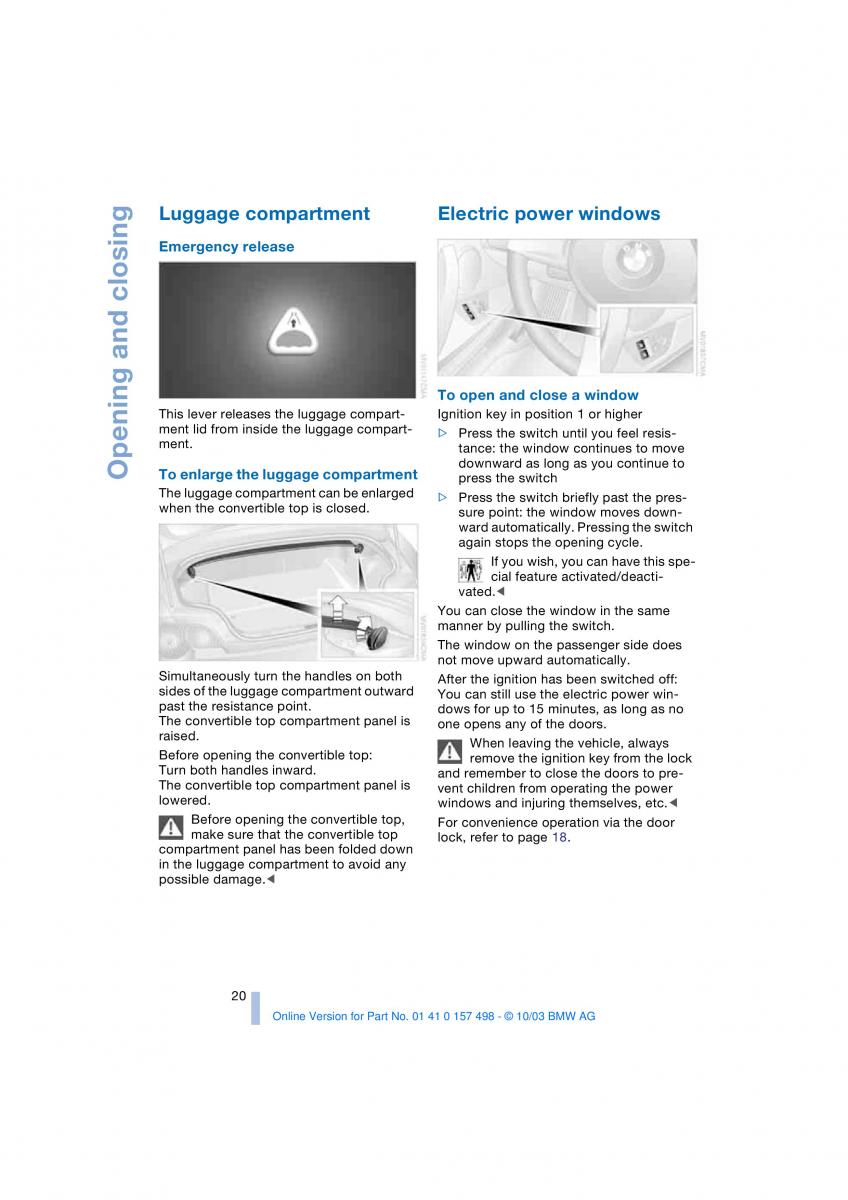 BMW Z4 E85 E86 owners manual / page 22