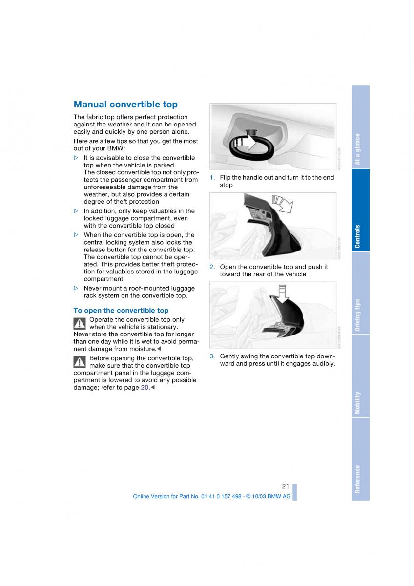 BMW Z4 E85 E86 owners manual / page 23