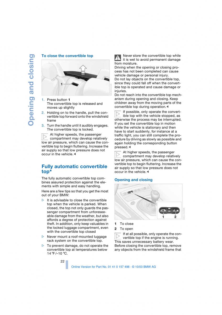 BMW Z4 E85 E86 owners manual / page 24