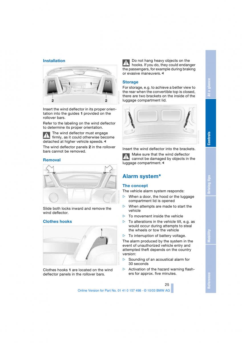 BMW Z4 E85 E86 owners manual / page 27