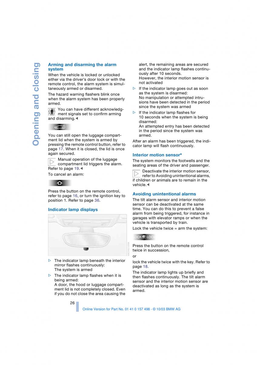 BMW Z4 E85 E86 owners manual / page 28