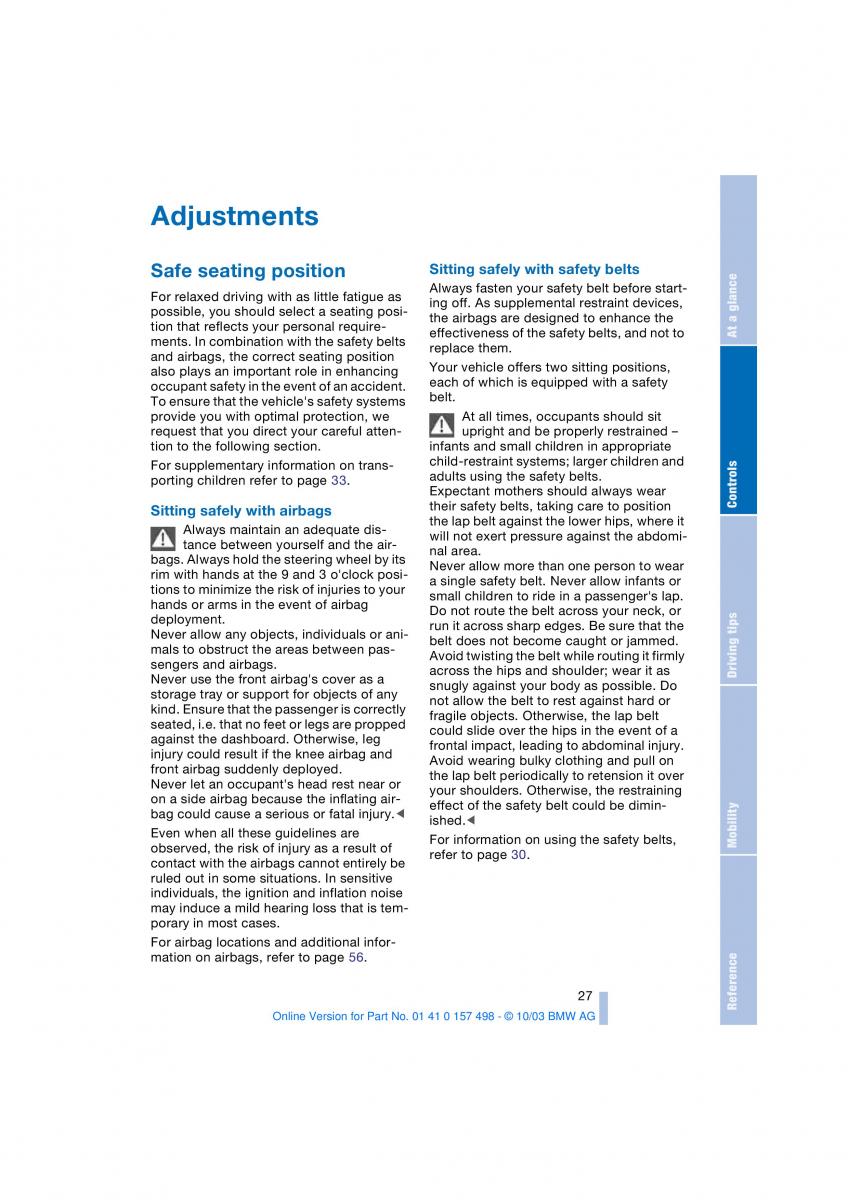 BMW Z4 E85 E86 owners manual / page 29