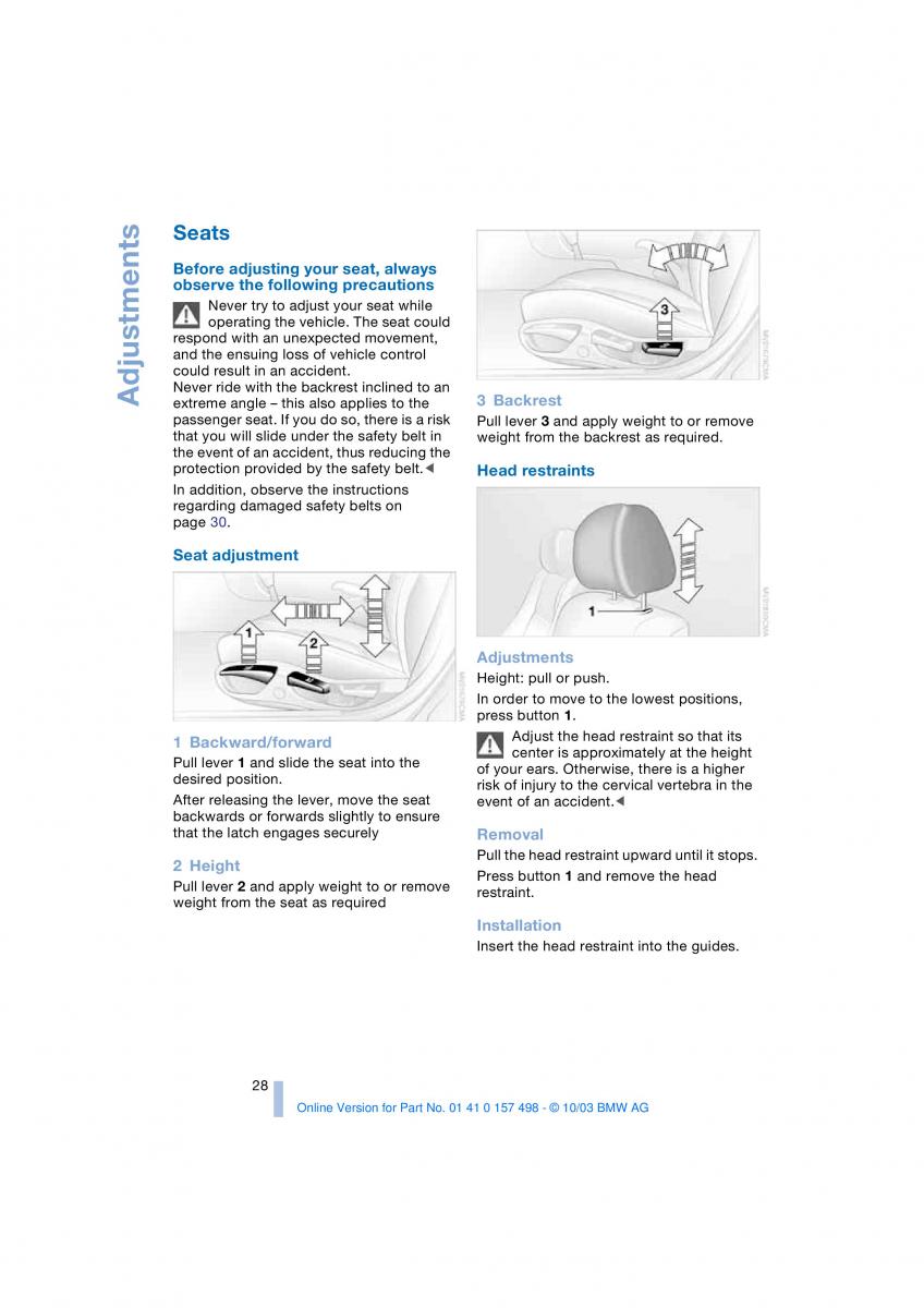 BMW Z4 E85 E86 owners manual / page 30