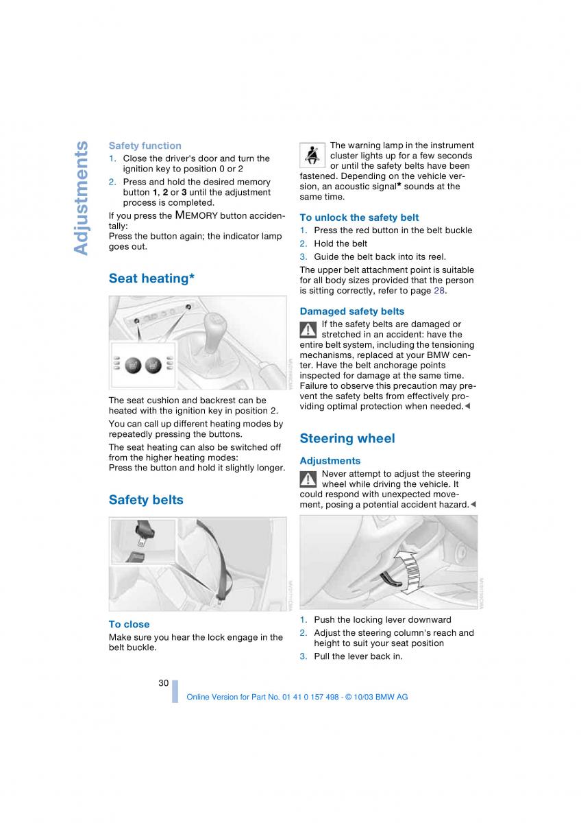 BMW Z4 E85 E86 owners manual / page 32