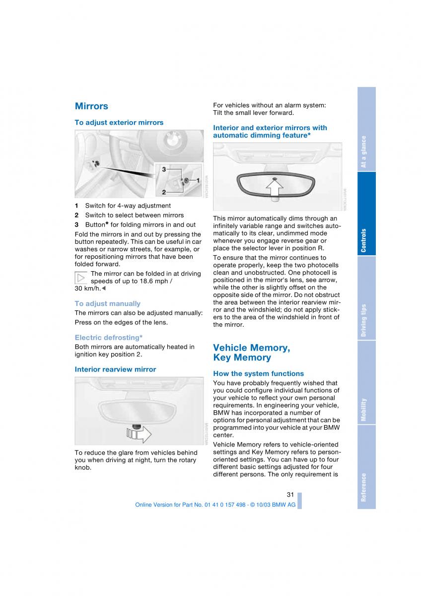 BMW Z4 E85 E86 owners manual / page 33