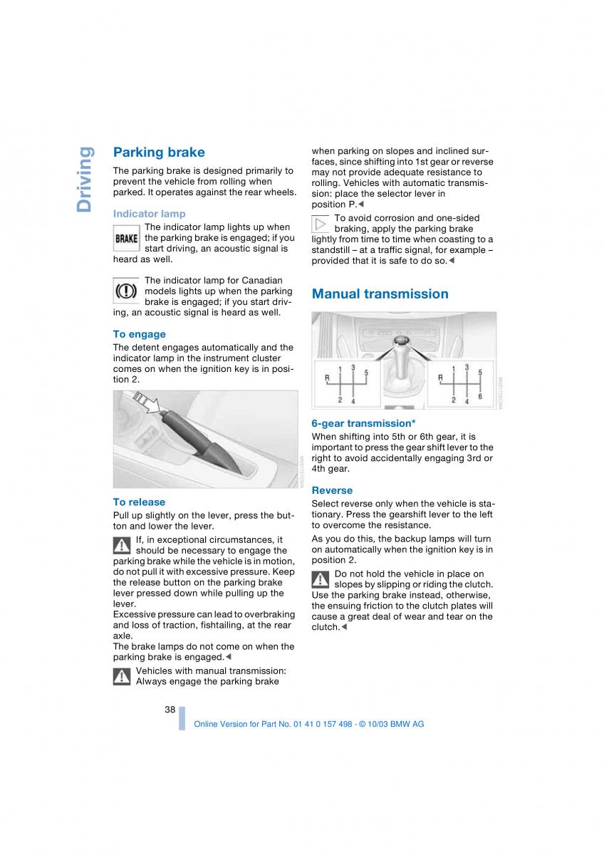 BMW Z4 E85 E86 owners manual / page 40