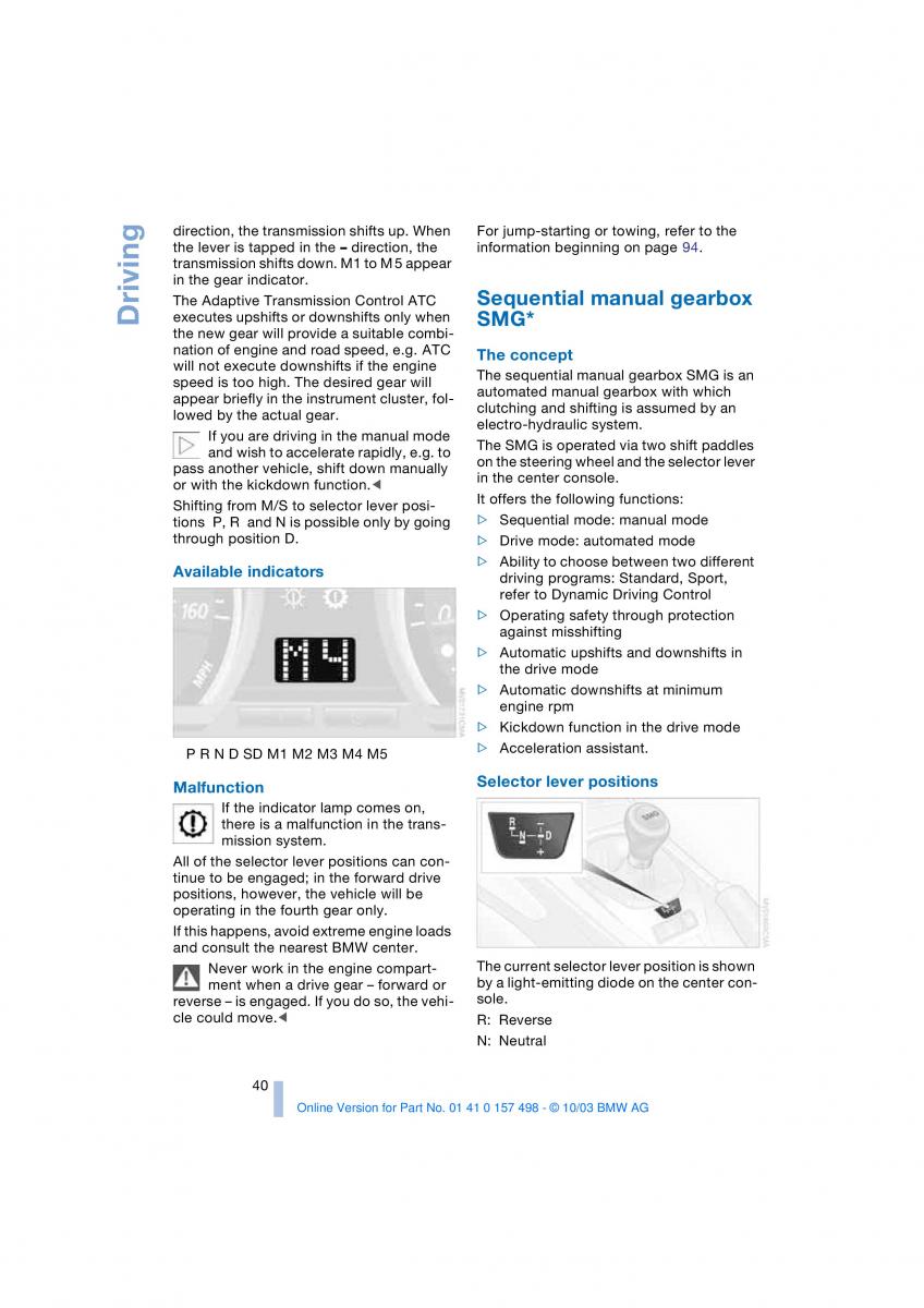 BMW Z4 E85 E86 owners manual / page 42