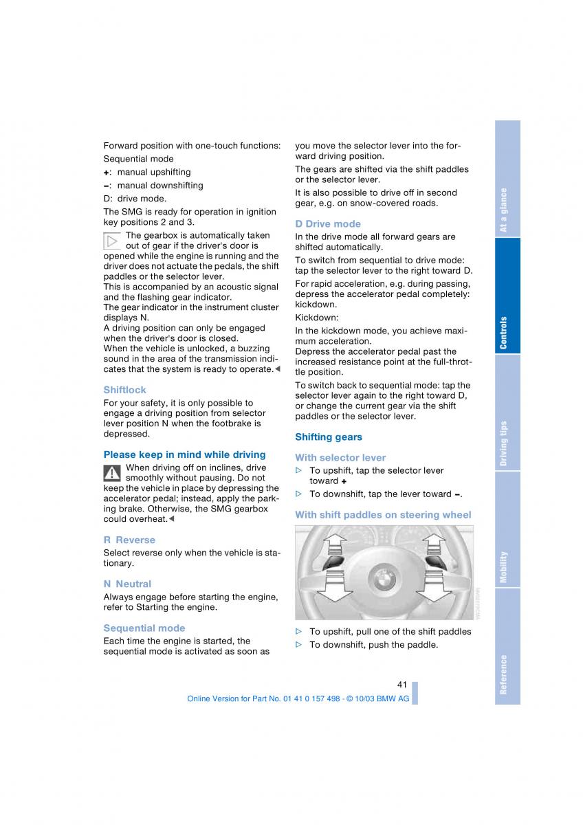 BMW Z4 E85 E86 owners manual / page 43