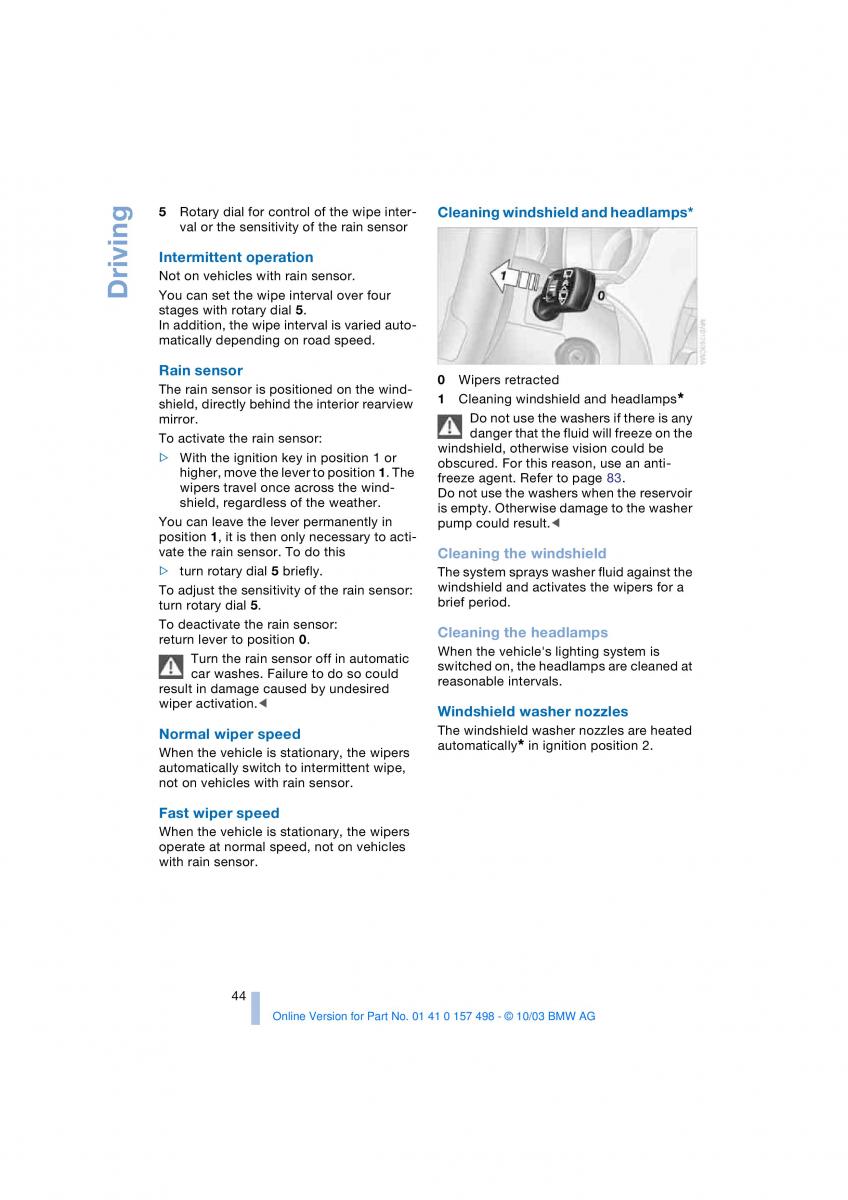 BMW Z4 E85 E86 owners manual / page 46