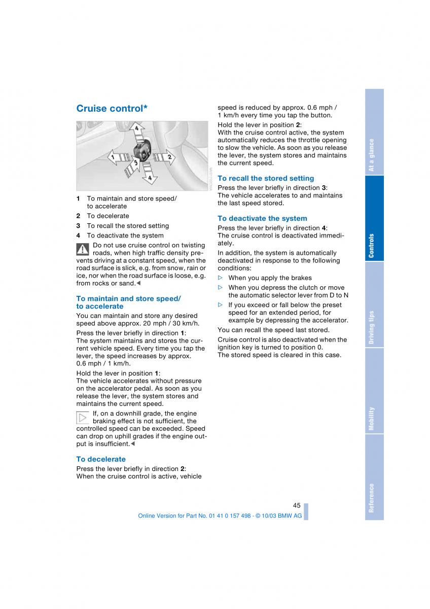 BMW Z4 E85 E86 owners manual / page 47