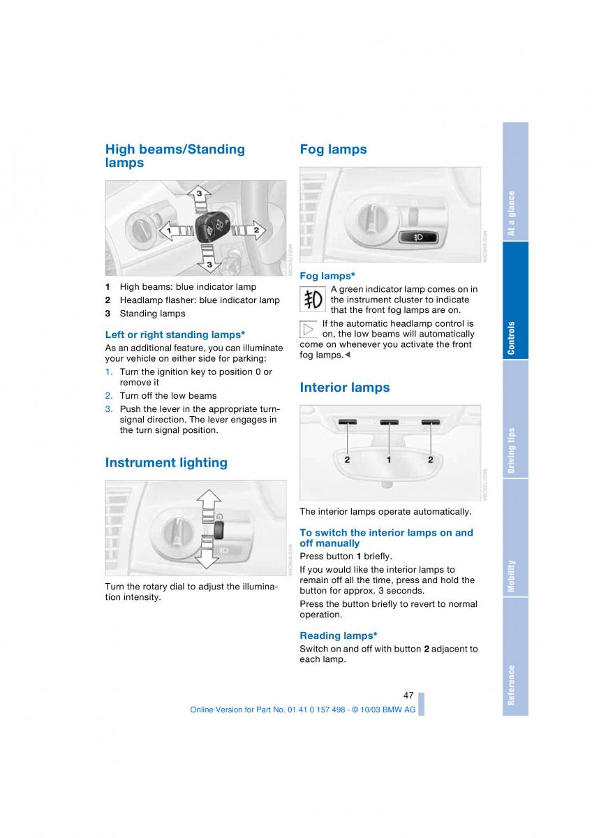 BMW Z4 E85 E86 owners manual / page 49