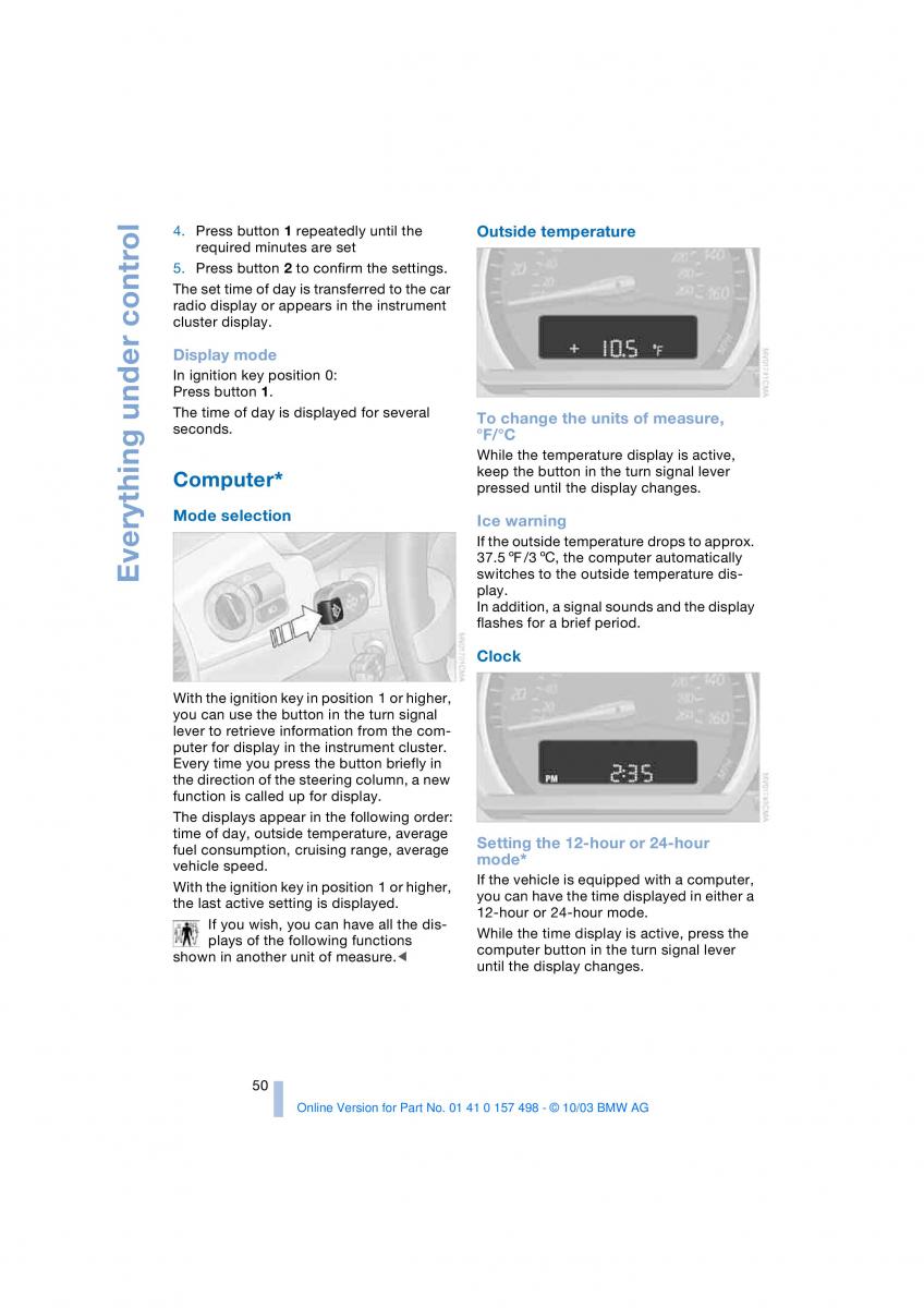 BMW Z4 E85 E86 owners manual / page 52