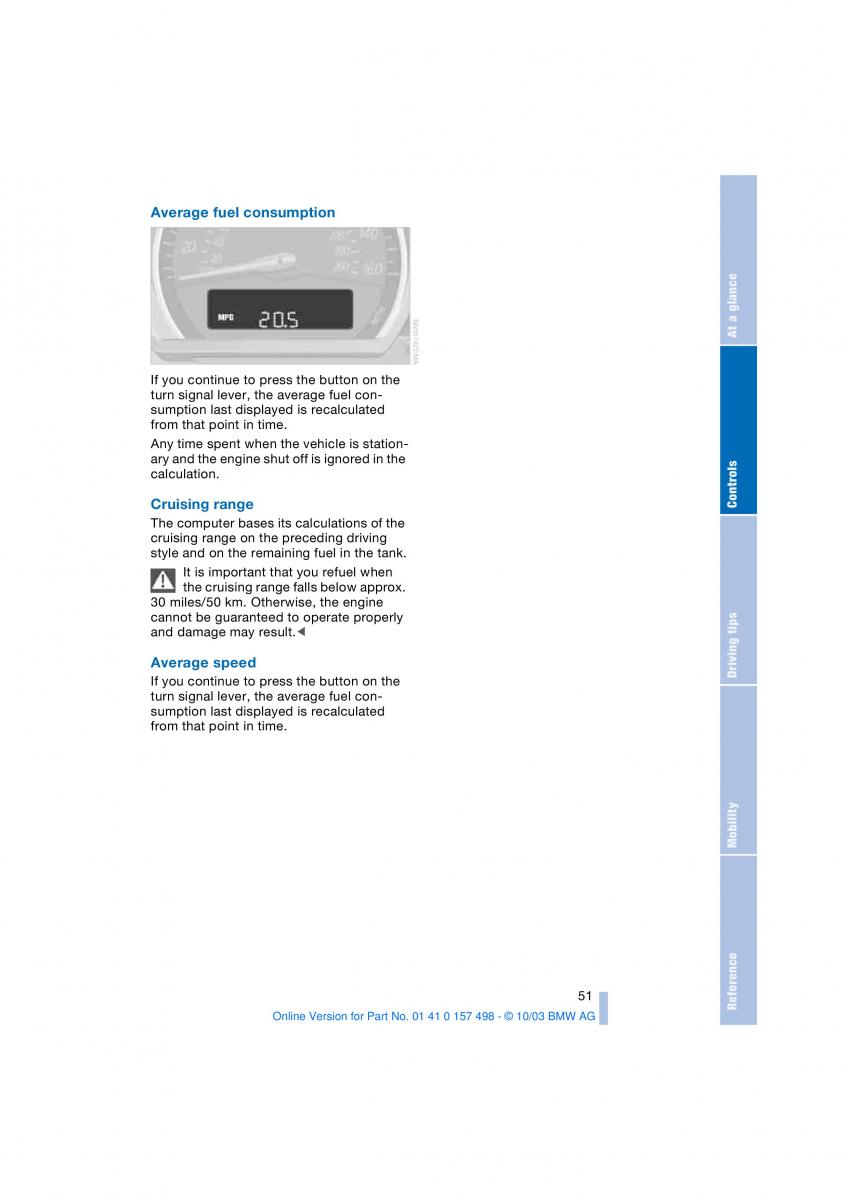 BMW Z4 E85 E86 owners manual / page 53