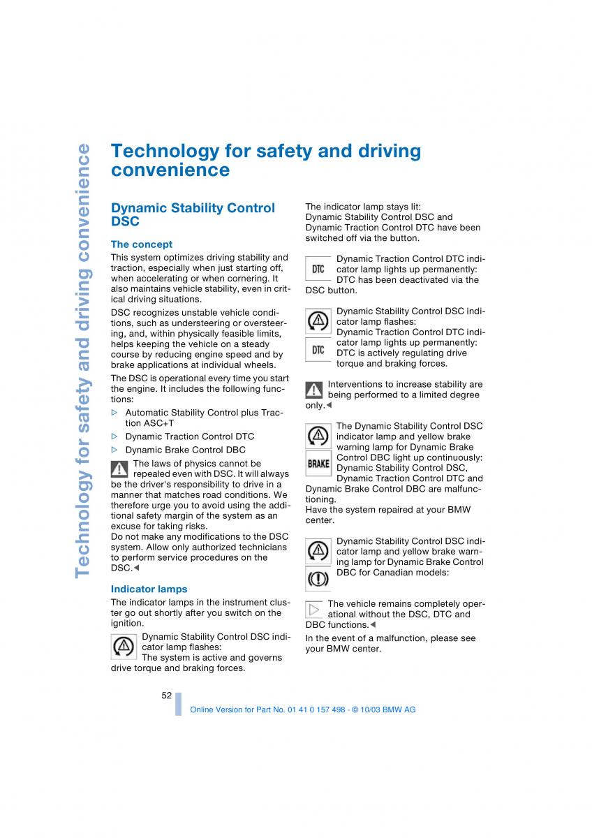 BMW Z4 E85 E86 owners manual / page 54