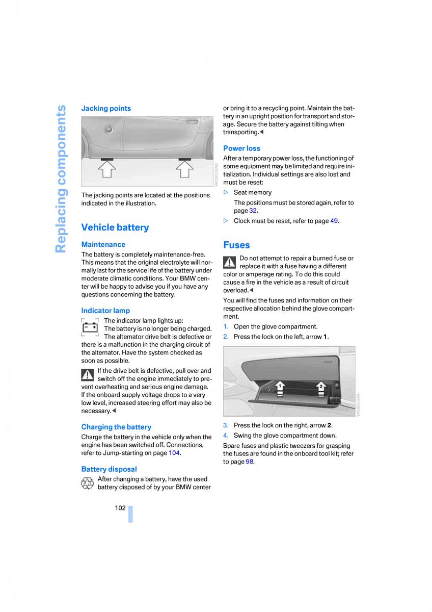 BMW Z4 E89 owners manual / page 104