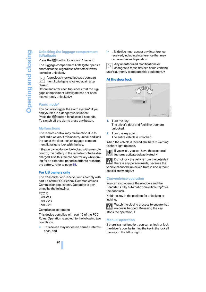 BMW Z4 E89 owners manual / page 22