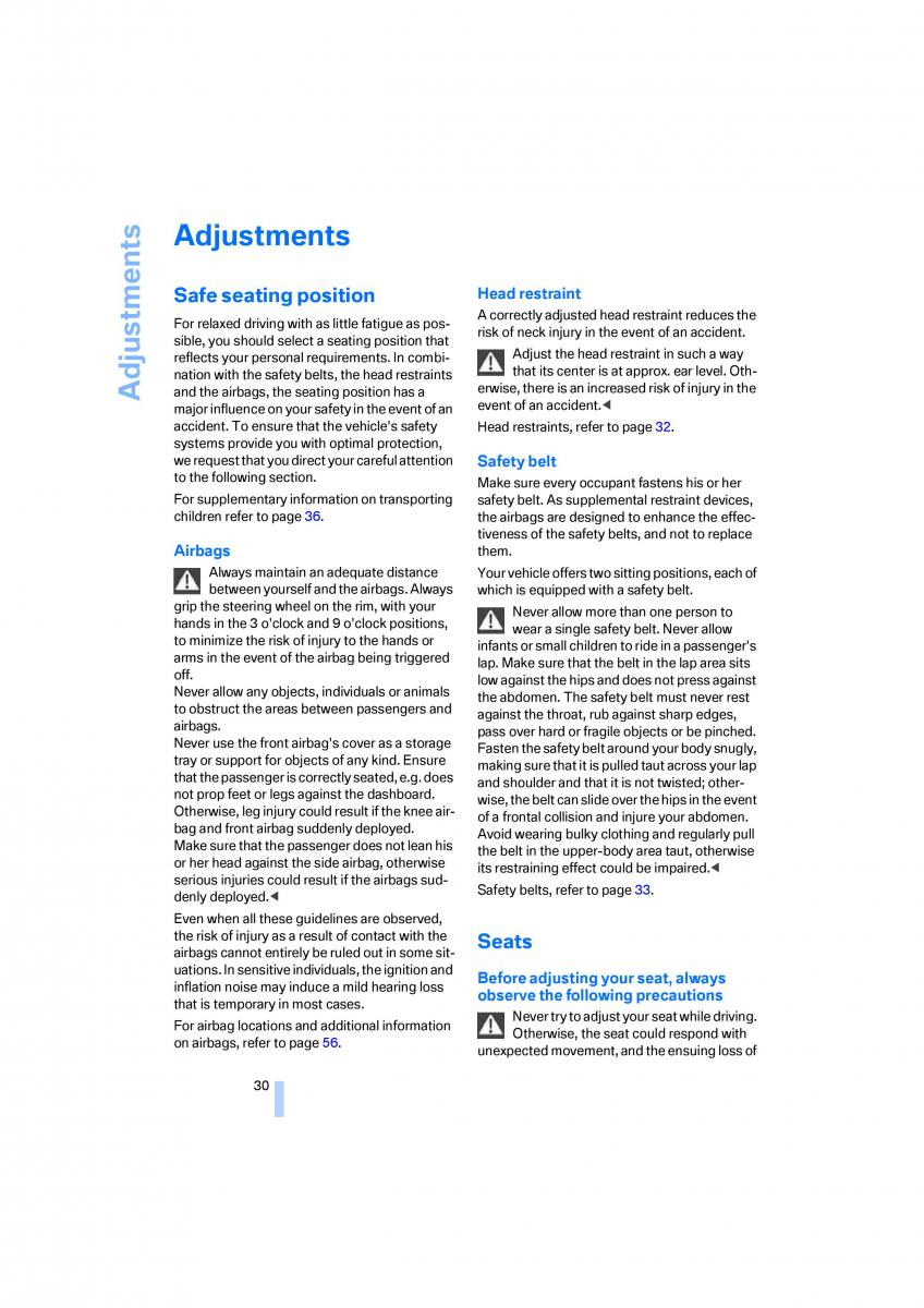 BMW Z4 E89 owners manual / page 32