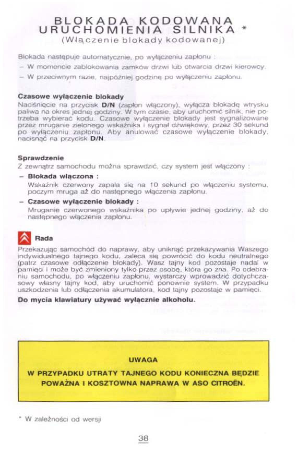 Citroen Xantia I 1 instrukcja obslugi / page 38