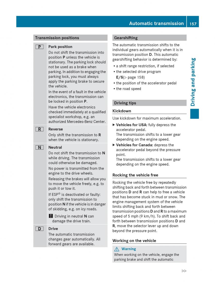 manual  Mercedes Benz R Class owners manual / page 159