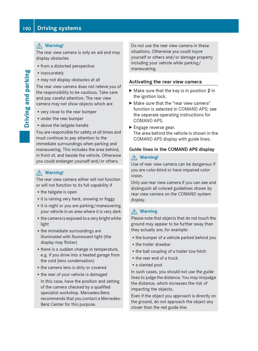 manual  Mercedes Benz R Class owners manual / page 192