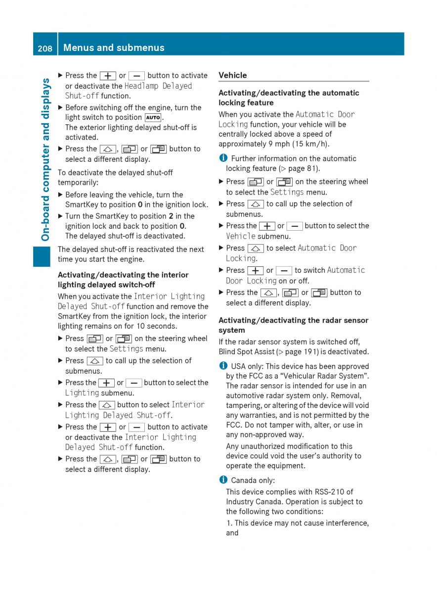 manual  Mercedes Benz R Class owners manual / page 210