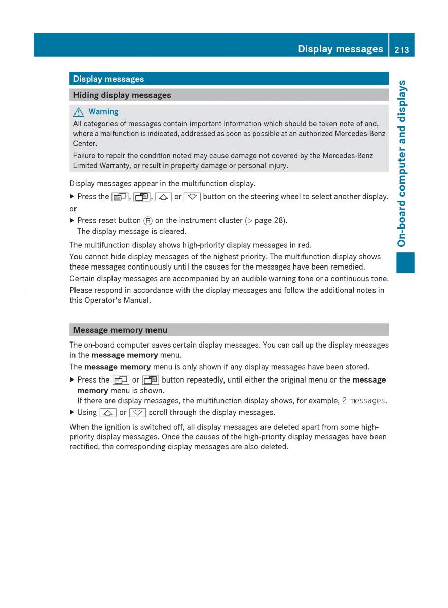 manual  Mercedes Benz R Class owners manual / page 215