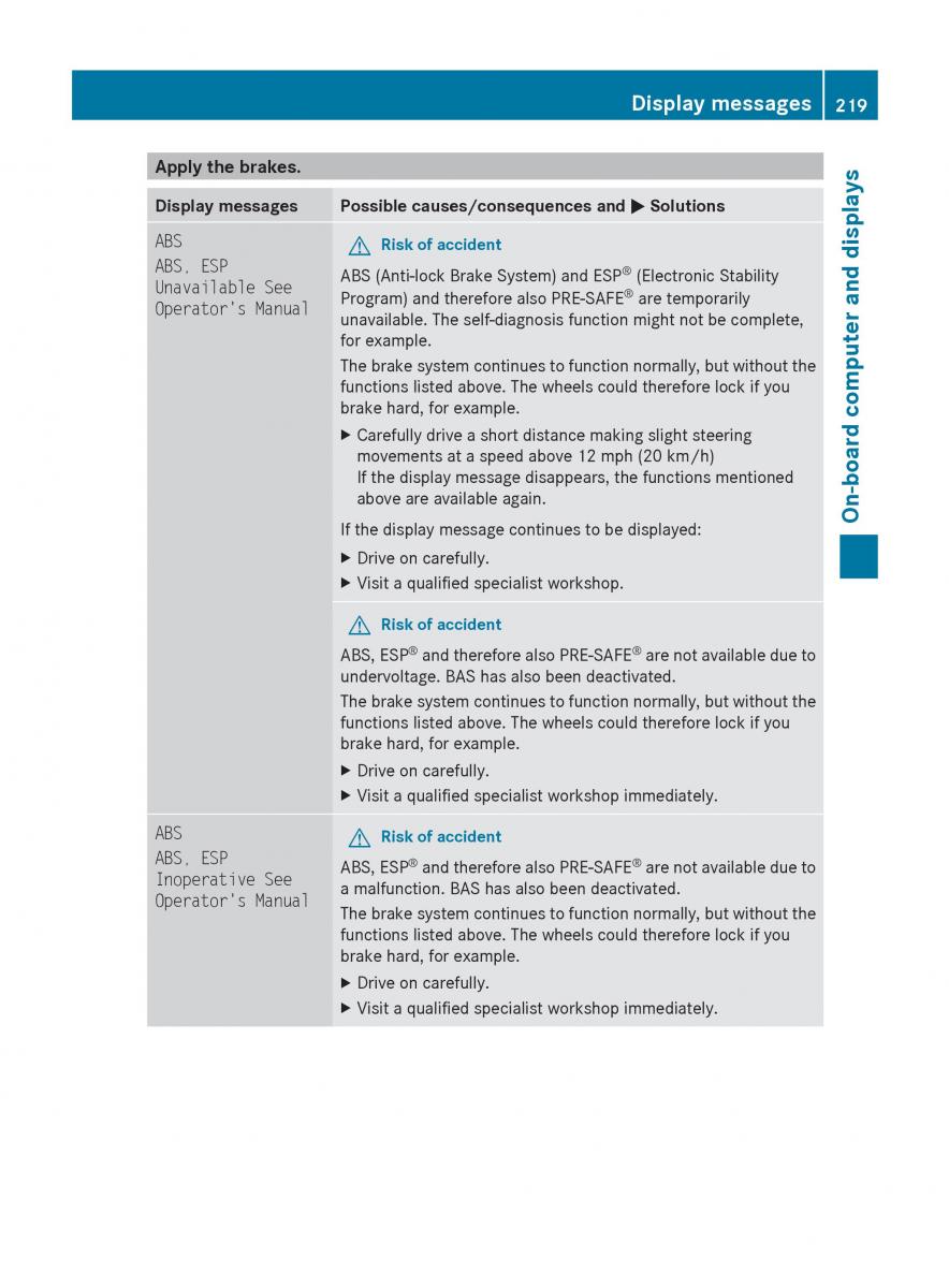 manual  Mercedes Benz R Class owners manual / page 221