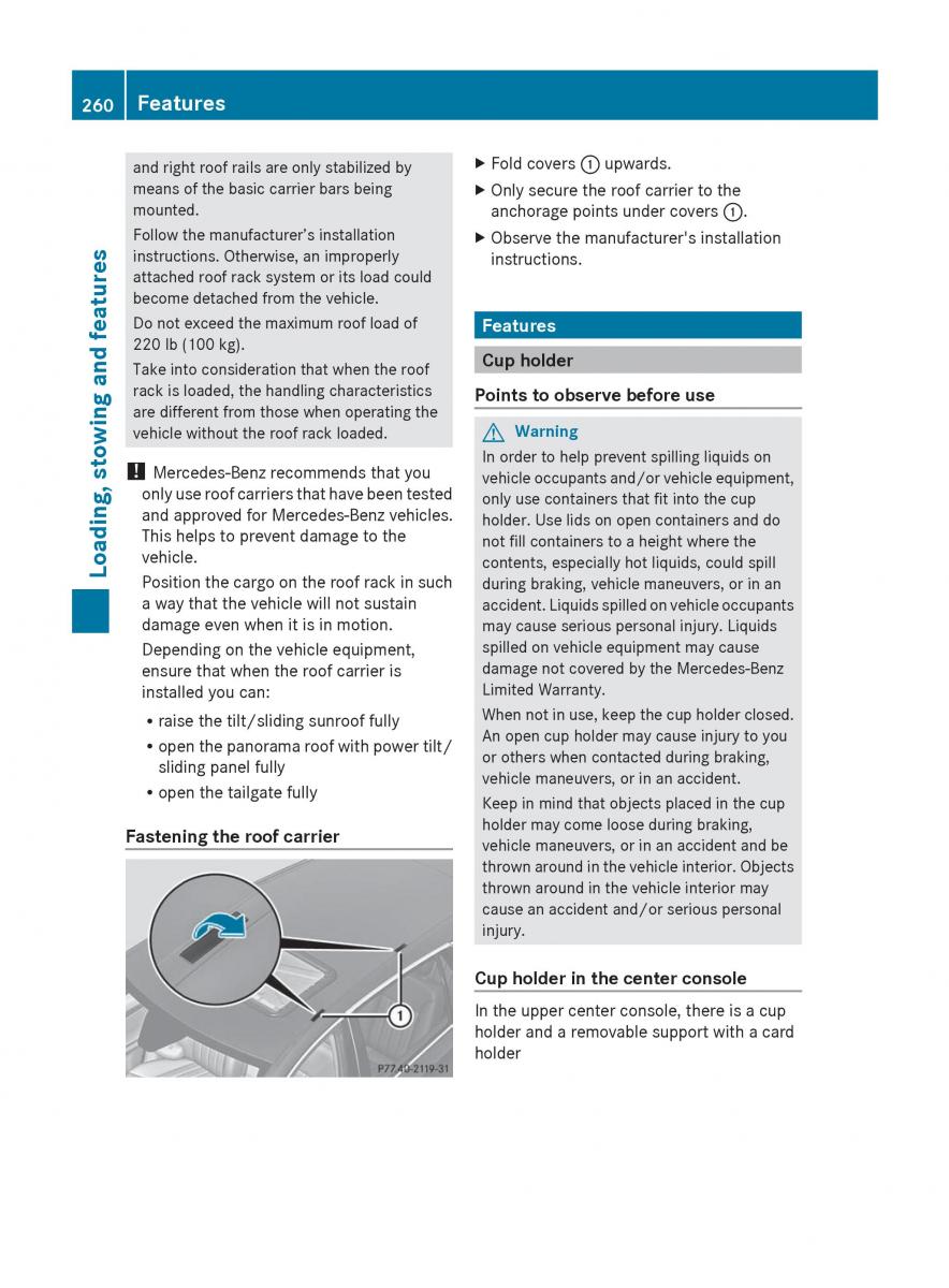 manual  Mercedes Benz R Class owners manual / page 262