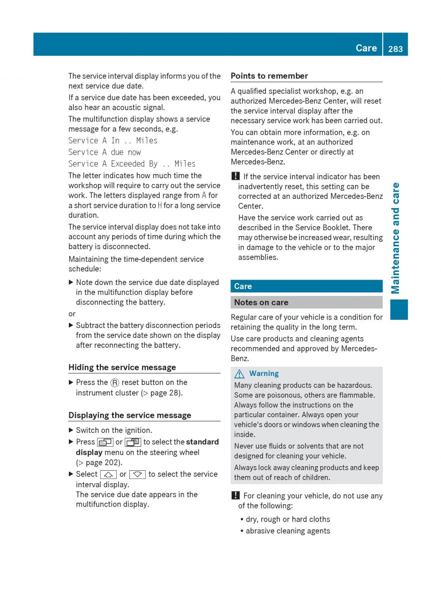 manual  Mercedes Benz R Class owners manual / page 285