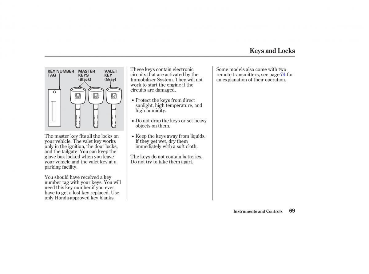 Honda CR V II 2 owners manual / page 74