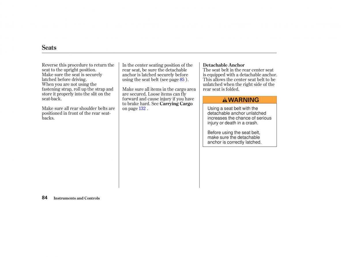 Honda CR V II 2 owners manual / page 89