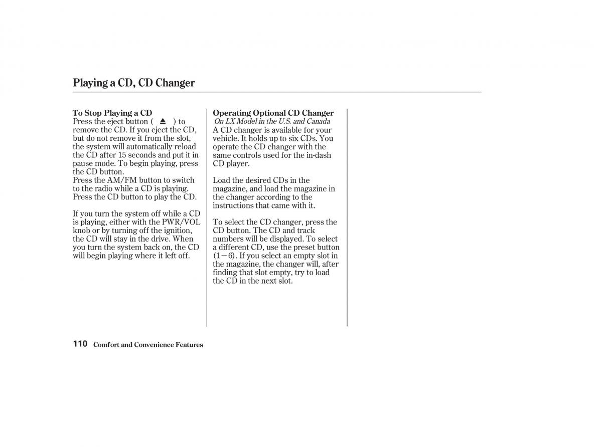 Honda CR V II 2 owners manual / page 115