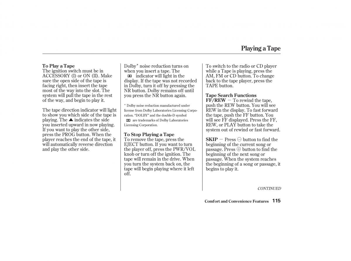 Honda CR V II 2 owners manual / page 120